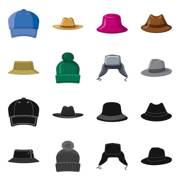 Objetos isolados de chapéus e chapéus. Coleção de chapelaria e ícone de vetor acessório para estoque . — Vetor de Stock