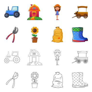 Çiftlik ve Tarım logosu yalıtılmış nesne. Web çiftliği ve bitki hisse senedi simgesi kümesi.