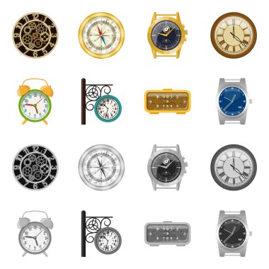 Saat ve saat simge vektör tasarımı. Hisse senedi için saat ve daire vektör simge kümesi.