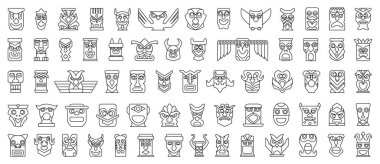 Yerli totem çizgisi simge oluşturdu. Beyaz arka planda Vektör illüstrasyon hayvan maskesi. İzole edilmiş simge yerel totemi..