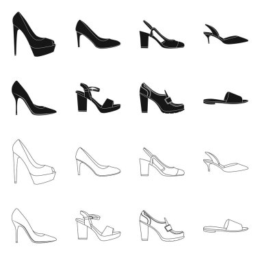 Ayakkabı ve kadın işareti vektör tasarımı. Ayakkabı gibi ayarla ve stok vektör çizim ayak.