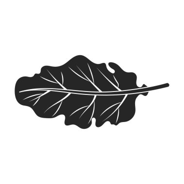 Lahana yaprağı vektör simgesi. Siyah, basit vektör simgesi, beyaz lahana yaprağına izole edilmiş. .