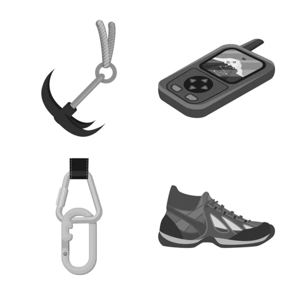 Geïsoleerde object van alpinisme en piek teken. Set van alpinisme en kamp vector pictogram voor voorraad. — Stockvector