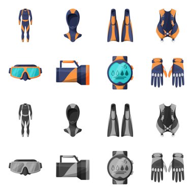 Vector illustration of diving and water icon. Set of diving and scuba vector icon for stock.