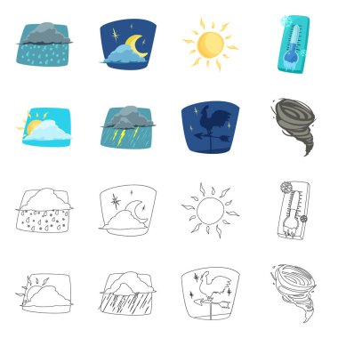 Hava ve İklim logo yalıtılmış nesne. Hava ve bulut hisse senedi vektör çizim seti.