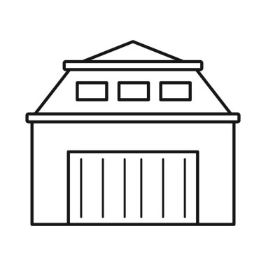 Depo ve hangar tabelasının vektör çizimi. Ağ için depo ve tahıl ambarı sembolü grafiği.