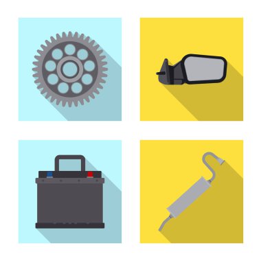 Otomatik ve bölümü logosu yalıtılmış nesne. Hisse senedi için oto, araba vektör simge topluluğu.