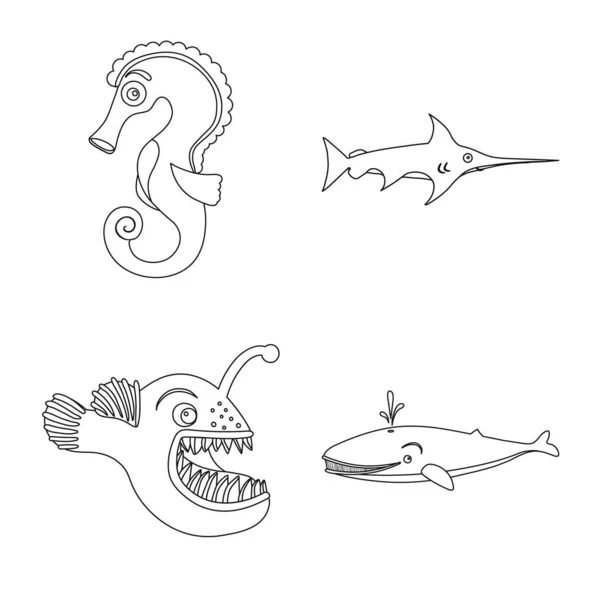 Diseño vectorial del icono del mar y los animales. Conjunto de símbolo de stock marino y marino para web . — Vector de stock