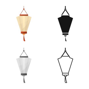 Vector illustration of lantern and paper icon. Set of lantern and ornament stock vector illustration.