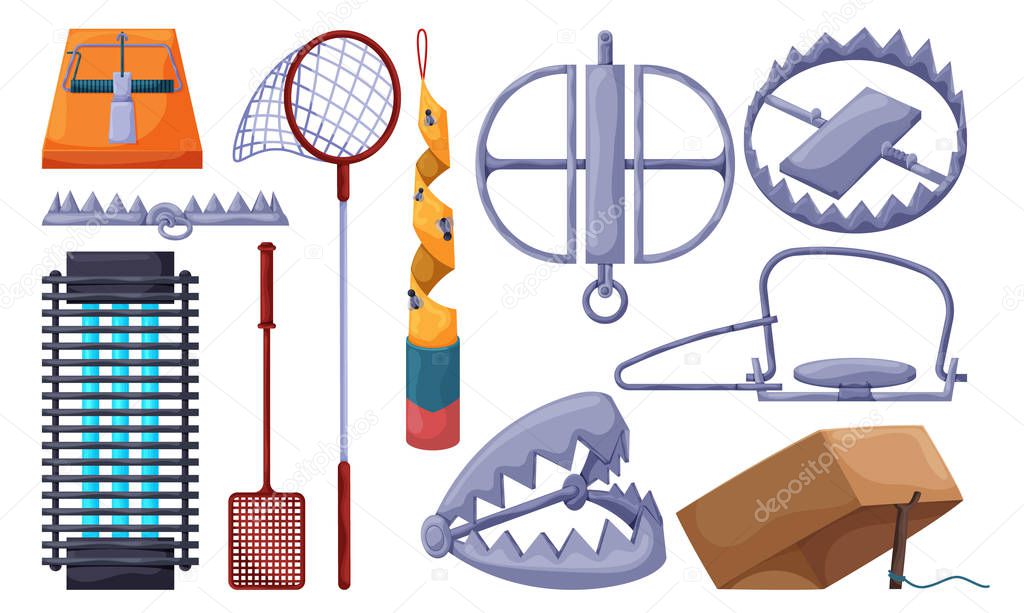 Trap for animal vector illustration on white background . Metal pitfall isolated cartoon set icon. Vector cartoon set icon trap for animal.