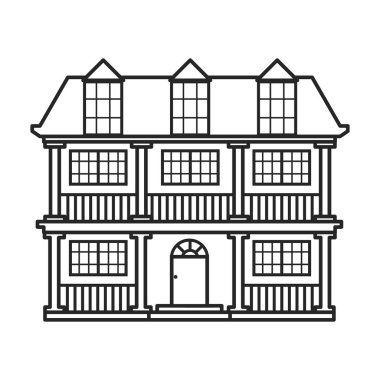 Apartman vektör simgesi oluşturuluyor. Ana hatlar, çizgi vektör simgesi apartmanın beyaz arka plan binasında izole edildi.
