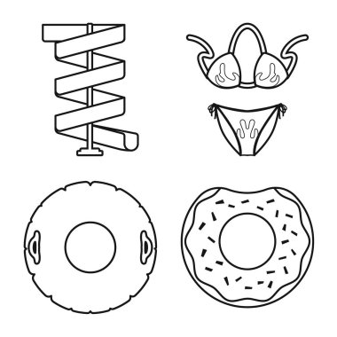 Boş zaman ve havuz ikonu vektör tasarımı. Stok için boş zaman ve banyo vektörü simgesi kümesi.