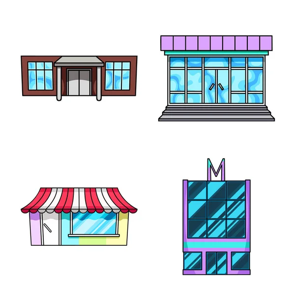 Conception vectorielle du supermarché et du panneau de bâtiment. Collection de supermarché et symbole de stock de la ville pour le web . — Image vectorielle