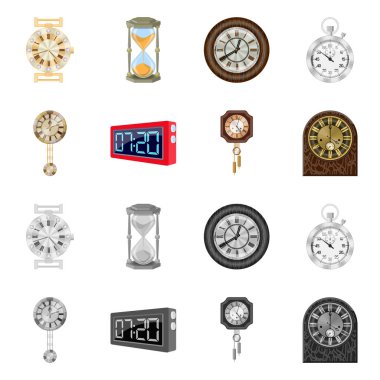 Saat ve saat sembol yalıtılmış nesne. Saat ve daire hisse senedi vektör çizim seti.