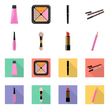 Makyaj ve ürün logosunun vektör çizimi. Web için makyaj seti ve kozmetoloji stok sembolü.