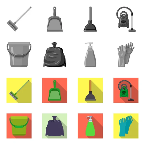 Oggetto isolato di pulizia e logo del servizio. Raccolta di illustrazioni vettoriali per la pulizia e le famiglie . — Vettoriale Stock