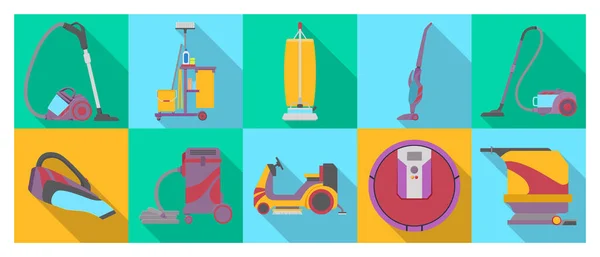 Vacuum cleaner flat vector illustration on white background . Set icon vacuum cleaner for cleaning .Flat vector icon hoover for cleaning carpet. — Stock Vector