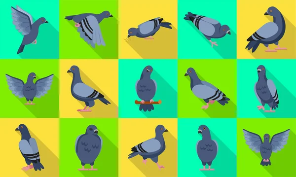Pigeon of peace flat vector illustration on white background.Vector illustration set icon dove of bird .Isolated set flat icon pigeon. — Stock Vector