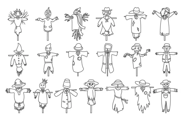 Garden scarecrow vector ouline set icon.Isolated set ouline icon halloween of scare.Vector collection garden scarecrow on white background . — Stock Vector