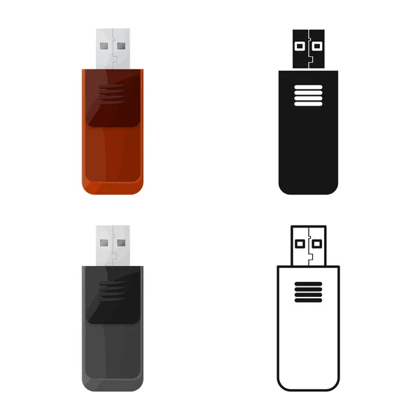 USB 와 메모리 사인의 벡터 삽화. 주식을 위한 USB 및 디스크 벡터 아이콘의 웹 요소. — 스톡 벡터