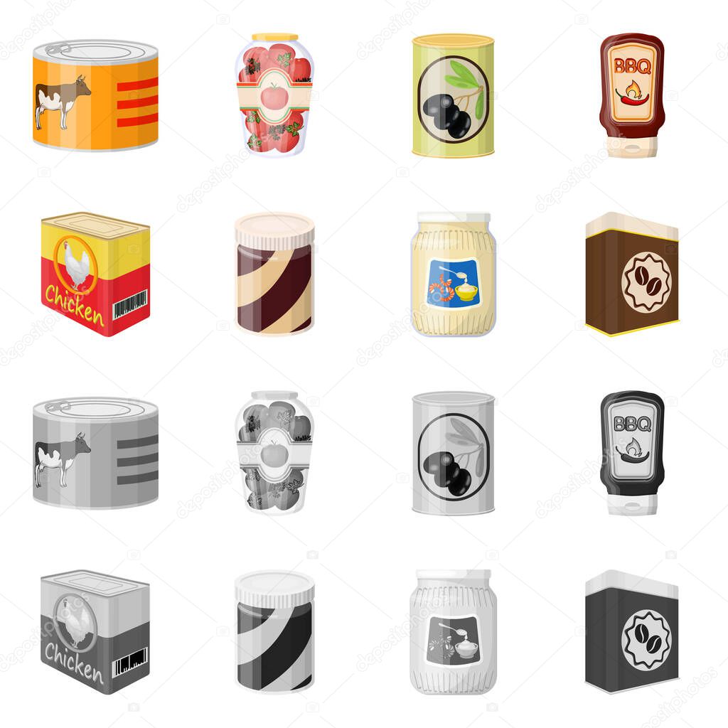 Vector design of can and food icon. Set of can and package stock vector illustration.