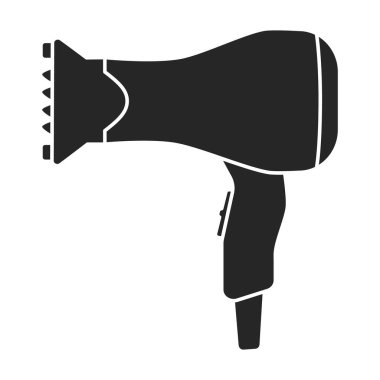 Saç kurutma makinesi ikonu. Siyah, basit vektör simgesi beyaz arka plan saç kurutma makinesinde izole edilmiş. .