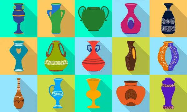 Vase for flower flat vector illustration on white background . Pottery vase set icon.Vector illustration set icon ceramic pot and jug. — Stock Vector