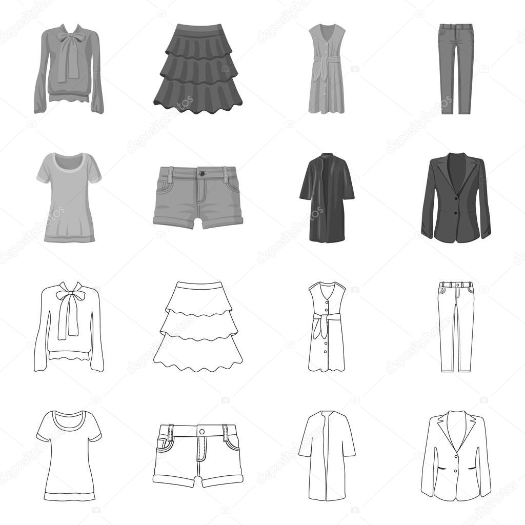 Isolated object of woman and clothing icon. Set of woman and wear vector icon for stock.