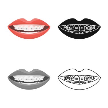 Ağız ve diş izlerinin vektör çizimi. Depo için ağız ve diş teli vektör simgesi grafiği.