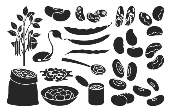 Frijol de ilustración de vectores de alimentos sobre fondo blanco. Icono de conjunto negro aislado soja. Vector negro icono de conjunto frijol de alimentos . — Archivo Imágenes Vectoriales