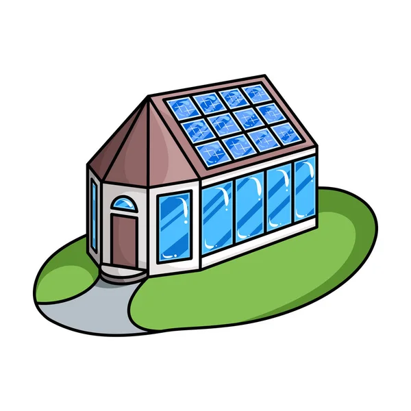 太陽電池パネルのアイコンの家太陽電池パネルの白い背景の家に隔離された漫画のベクトルのアイコン . — ストックベクタ