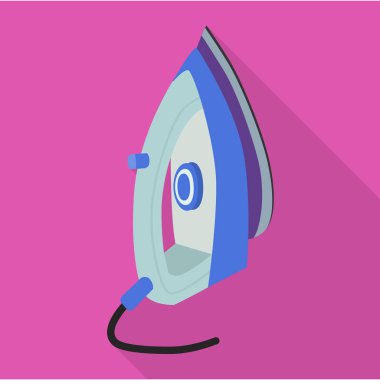 Steam iron for home clothes vector flat icon.Flat illustration of laundry appliance and hot steam iron.