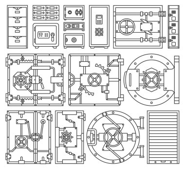 Door of storage vector outline set icon.Vector illustration set security locker. Isolated outline icon door of storage on white background .