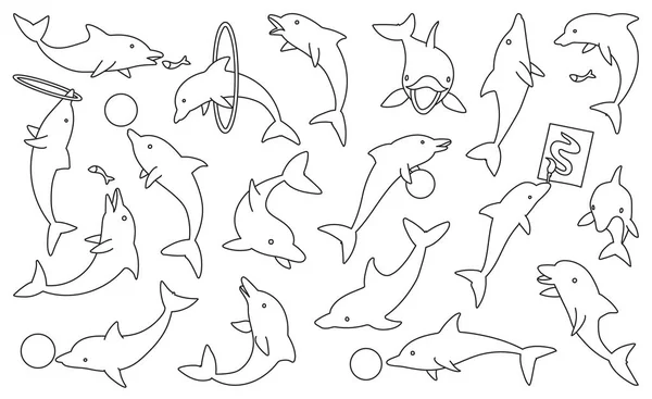 Dolphin sea animal outline vector set icon.Vector illustration blue cute dolphin.Isolated outline vector icon sea fish on white background. — 图库矢量图片
