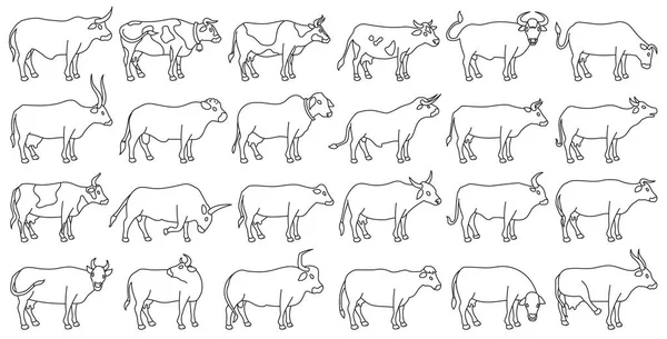 Sapi dari vektor hewan garis besar set icon.Isolated outline ikon peternakan hewan dari cow.Vector ilustrasi sapi untuk pertanian di latar belakang putih . - Stok Vektor
