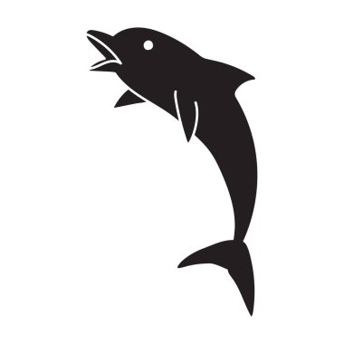 Mavi yunus vektör simgesi. Siyah vektör simgesi beyaz arkaplan mavi yunusunda izole edildi .