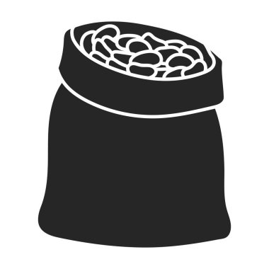 Fasulye taşıyıcı simgesi çuvalı. Siyah vektör simgesi beyaz arkaplan çantasına izole edilmiş. .