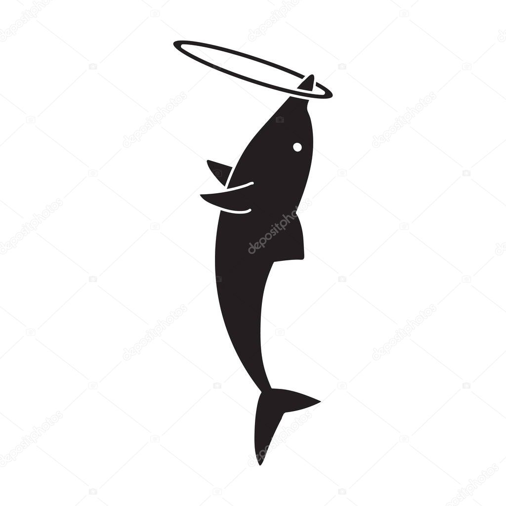 Blue dolphin with ring vector icon.Black vector logo isolated on white background blue dolphin with ring .