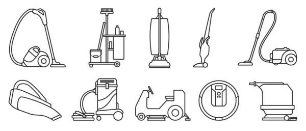Vacuum cleaner Outline vector illustration on white background . Set icon vacuum cleaner for cleaning .Outline vector icon hoover for cleaning carpet. — Διανυσματικό Αρχείο