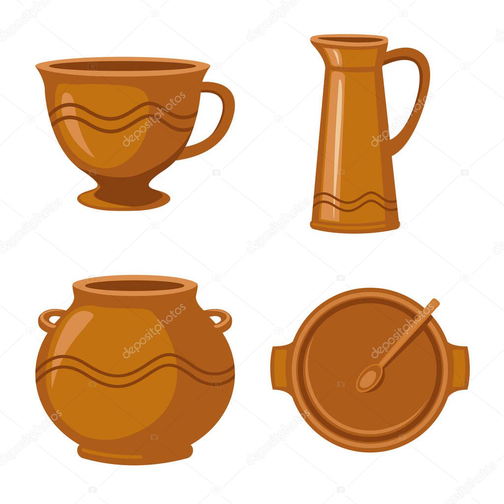 Vector illustration of kitchen and tableware icon. Set of kitchen and pottery stock vector illustration.