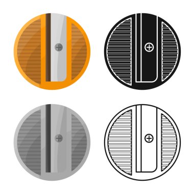 Keskinleştirici ve yuvarlak logonun vektör çizimi. Keskinleştirici ve sarı stok vektör illüstrasyonunun grafiği.