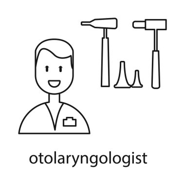 Otolaryngolog ve doktor sembolünün vektör çizimi. Otolarbilimci koleksiyonu ve web için hisse senedi sembolü.