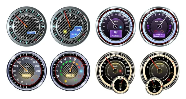 Speed of car vector realistic set icon. Isolated realistic set icon speedometer. Vector illustration auto meter on white background . — Stockvektor