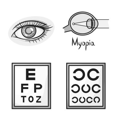 Görüş ve düzeltme simgesinin vektör tasarımı. Web için görme ve optometri stok sembolü koleksiyonu.