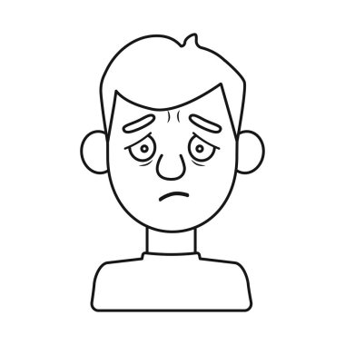 Adamın izole nesnesi ve hüzünlü bir ikon. Adam kümesi ve stok için vektör simgesi ifade ediliyor.