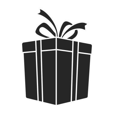 Hediye kutusu vektör simgesi. Siyah vektör simgesi beyaz arkaplan hediye kutusunda izole edildi.