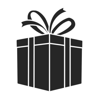 Hediye kutusu vektör simgesi. Siyah vektör simgesi beyaz arkaplan hediye kutusunda izole edildi.