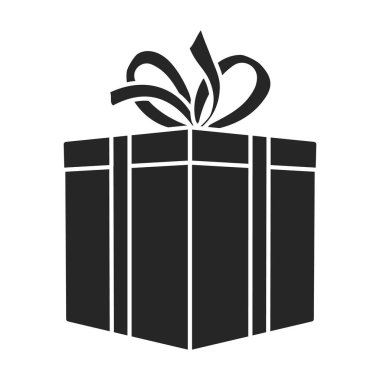 Hediye kutusu vektör simgesi. Siyah vektör simgesi beyaz arkaplan hediye kutusunda izole edildi.