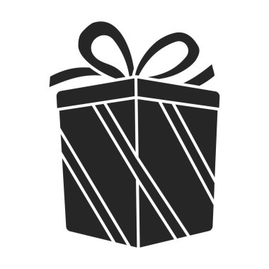 Hediye kutusu vektör simgesi. Siyah vektör simgesi beyaz arkaplan hediye kutusunda izole edildi.