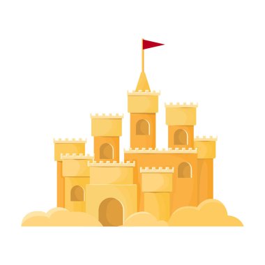 Kumdan kale vektör simgesi. Karikatür vektör simgesi beyaz arkaplan kum kalesinde izole edilmiş. .